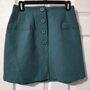 United Colors of Benetton Button Front A-Line Mini Skirt, Dark Green/Teal, EUC!